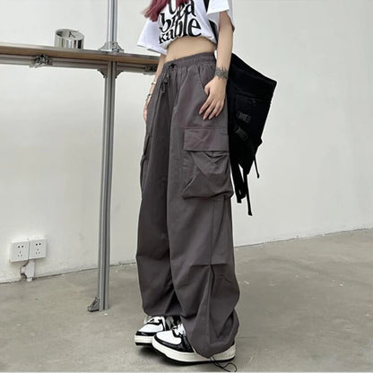 Women's Low-Waist Baggy Joggers – Drawstring, Wide-Leg Y2K Streetwear Sweatpants