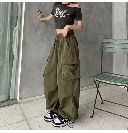 Women's Low-Waist Baggy Joggers – Drawstring, Wide-Leg Y2K Streetwear Sweatpants