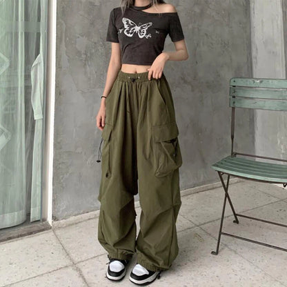 Women's Low-Waist Baggy Joggers – Drawstring, Wide-Leg Y2K Streetwear Sweatpants