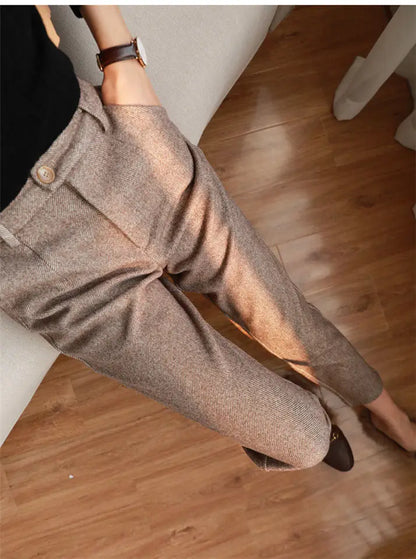 Women's High-Waist Woolen Harem Pants – Elegant Office & Casual Wear