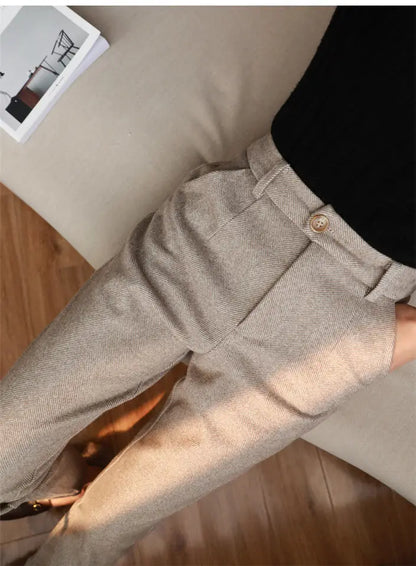 Women's High-Waist Woolen Harem Pants – Elegant Office & Casual Wear