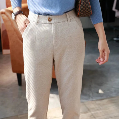 Women's High-Waist Woolen Harem Pants – Elegant Office & Casual Wear