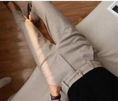 Women's High-Waist Woolen Harem Pants – Elegant Office & Casual Wear