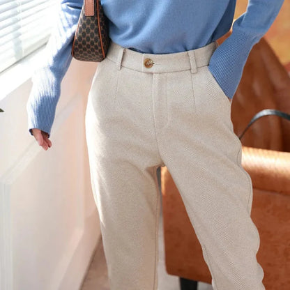 Women's High-Waist Woolen Harem Pants – Elegant Office & Casual Wear