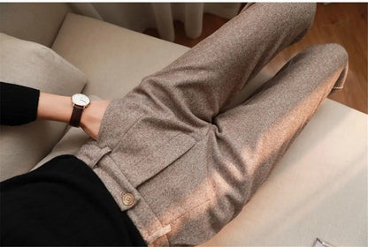 Women's High-Waist Woolen Harem Pants – Elegant Office & Casual Wear