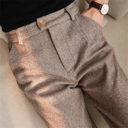 Women's High-Waist Woolen Harem Pants – Elegant Office & Casual Wear