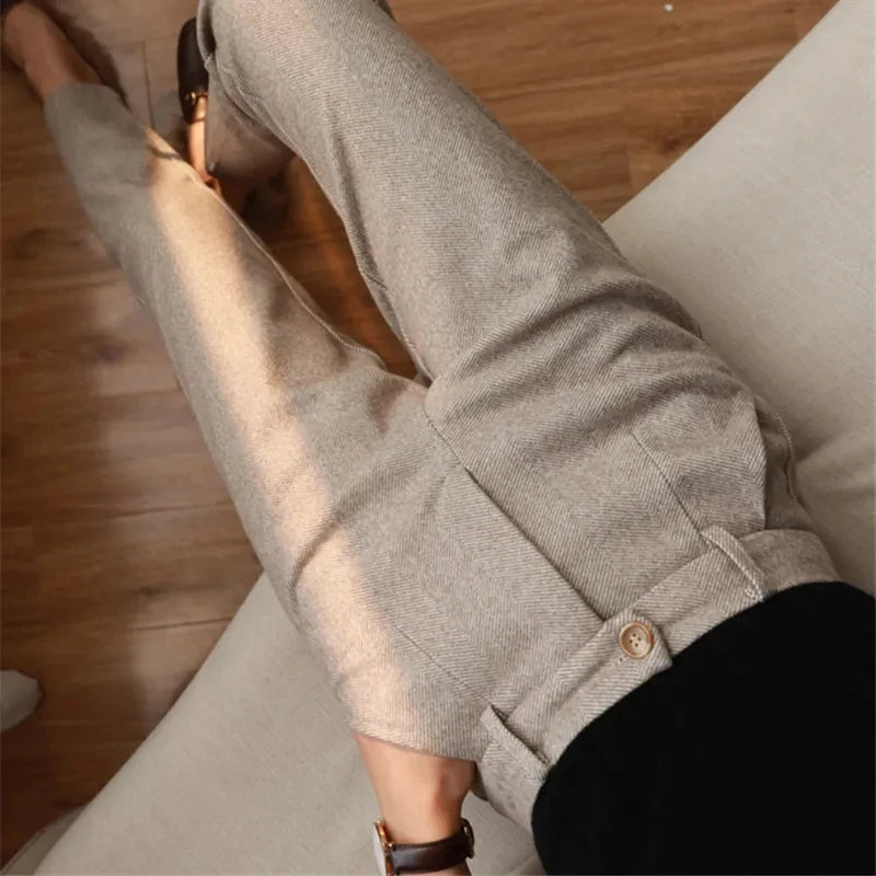 Women's High-Waist Woolen Harem Pants – Elegant Office & Casual Wear