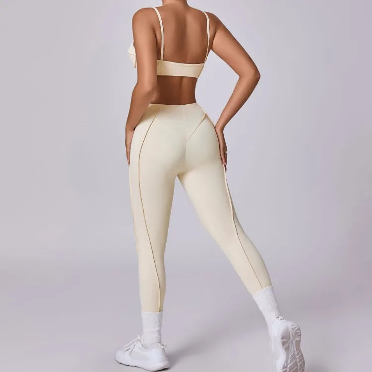 Seamless High-Waist Yoga Set with Hip-Lifting Leggings and Backless Bra