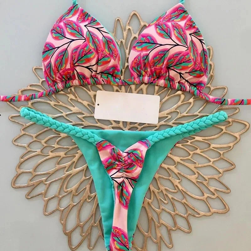 Women's Bikini Split Print Swimwear Fashion G-string Beach