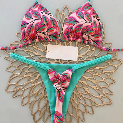 Women's Bikini Split Print Swimwear Fashion G-string Beach