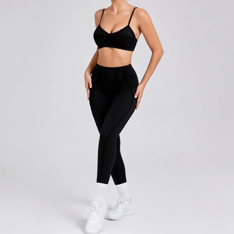 Seamless High-Waist Yoga Set with Hip-Lifting Leggings and Backless Bra