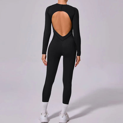 Long-Sleeve One-Piece Yoga Jumpsuit – Quick-Dry Gym & Fitness Wear