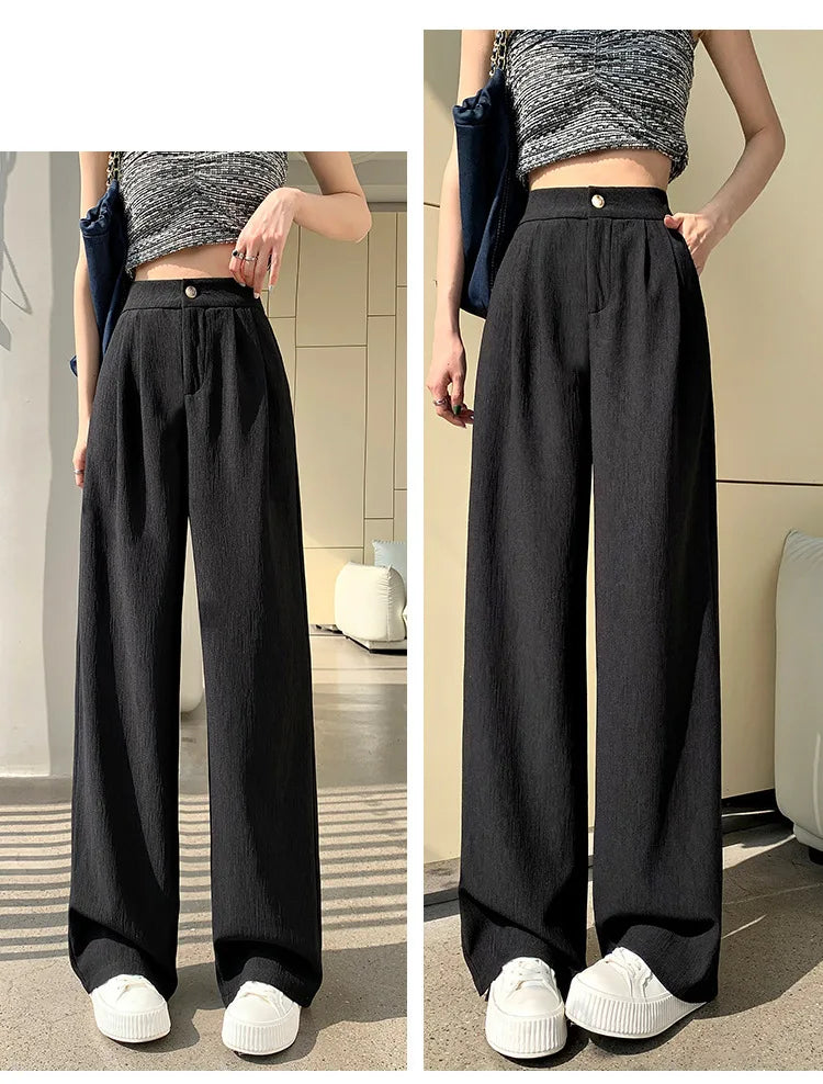 Wrinkle-Texture Wide Leg Trousers