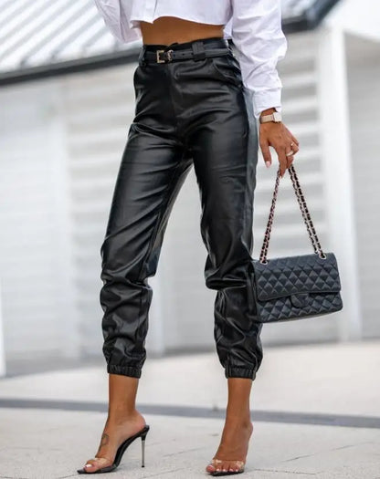 Urban High-Waist Casual Leather Pants