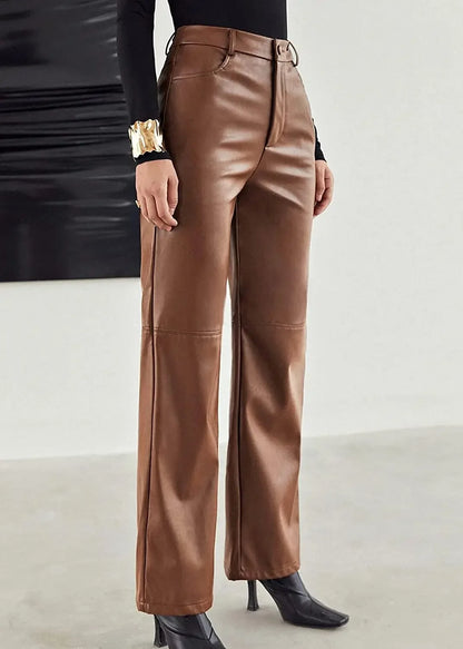 High-Waist Straight Leather Pants