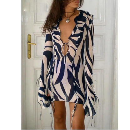 Boho Zebra Print Mini Summer Dress