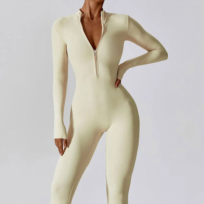 One-piece Long Sleeved Zipper Jumpsuit Skin-tigh Sportswear