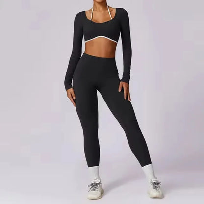 2-Piece Backless Gym Set – Quick-Dry Leggings & Fitness Top