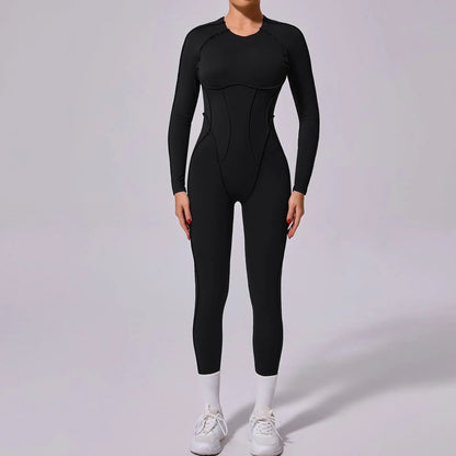 Long-Sleeve One-Piece Yoga Jumpsuit – Quick-Dry Gym & Fitness Wear