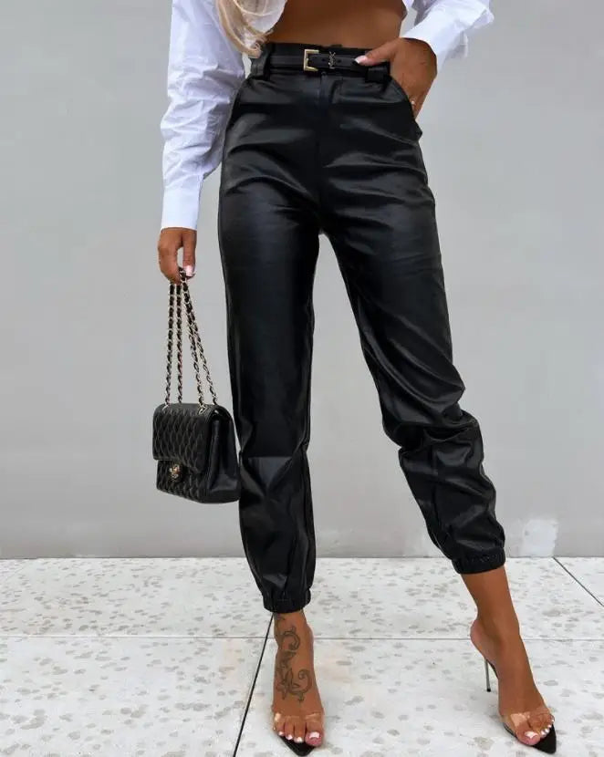 Urban High-Waist Casual Leather Pants