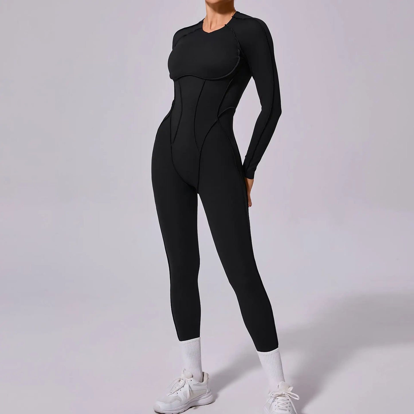 Long-Sleeve One-Piece Yoga Jumpsuit – Quick-Dry Gym & Fitness Wear