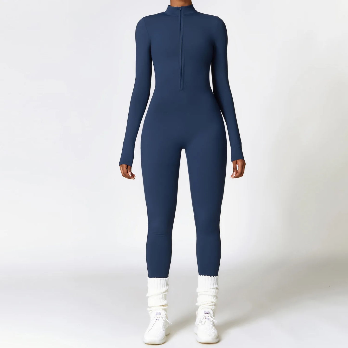 Zip-Up Long Sleeve Yoga Romper One-Piece Fitness Jumpsuit