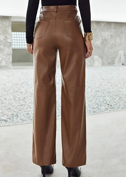 High-Waist Straight Leather Pants