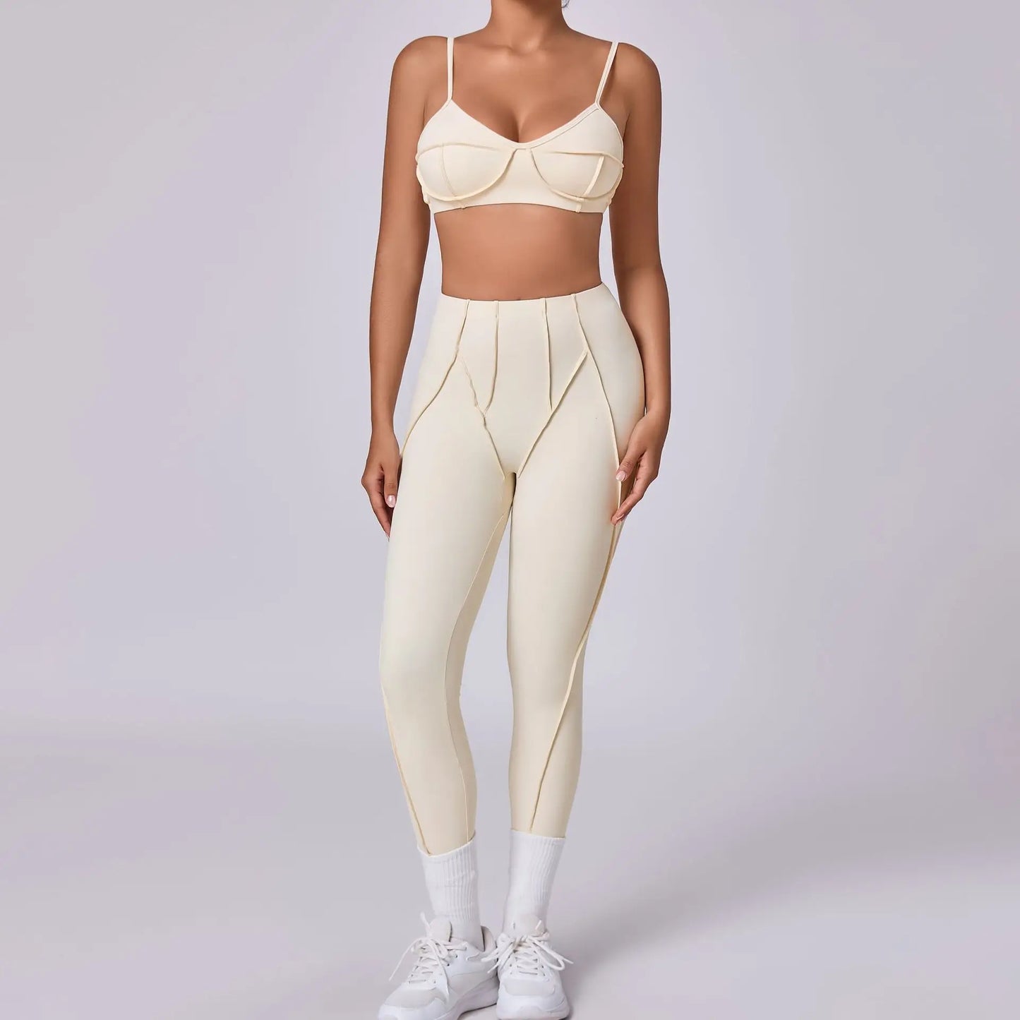 Seamless High-Waist Yoga Set with Hip-Lifting Leggings and Backless Bra