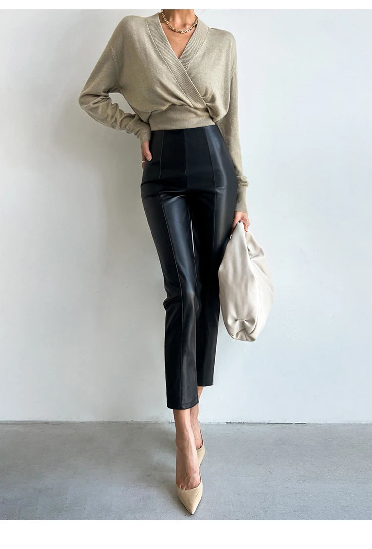 High Waist PU Leather Pencil Pants