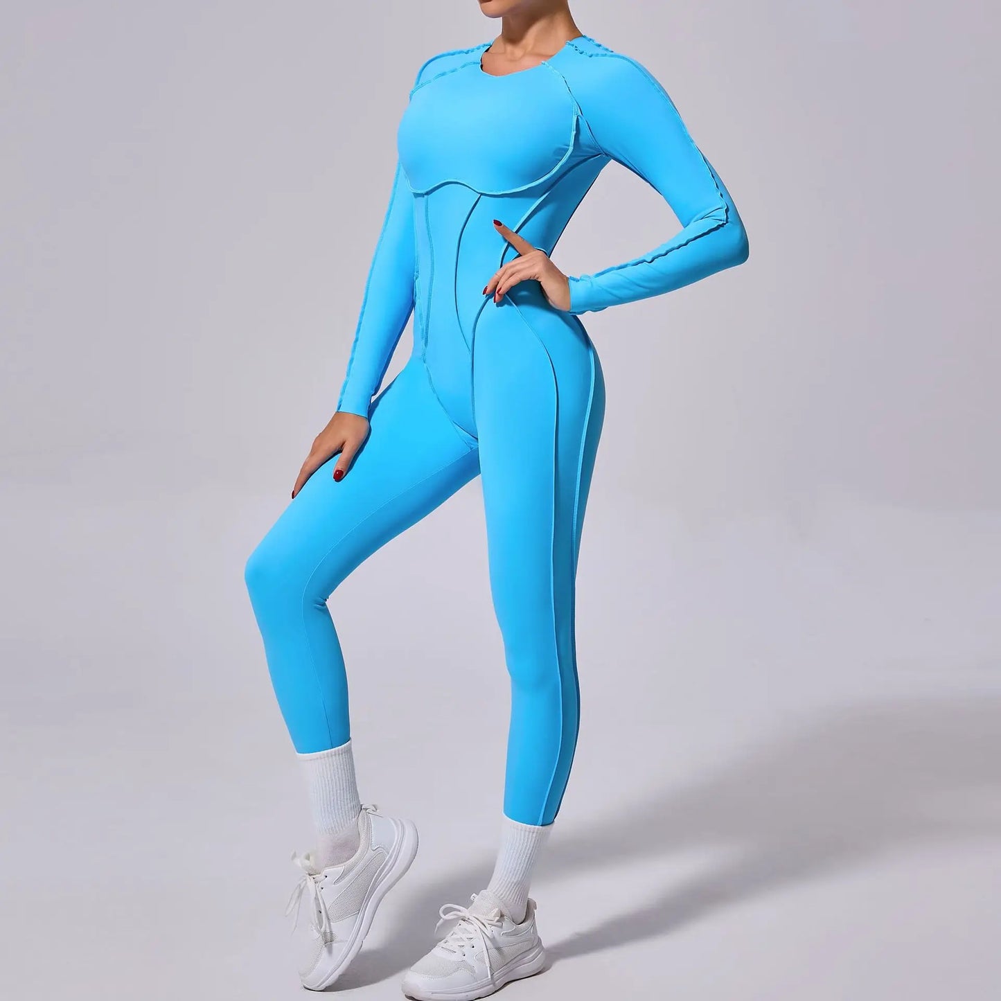 Long-Sleeve One-Piece Yoga Jumpsuit – Quick-Dry Gym & Fitness Wear