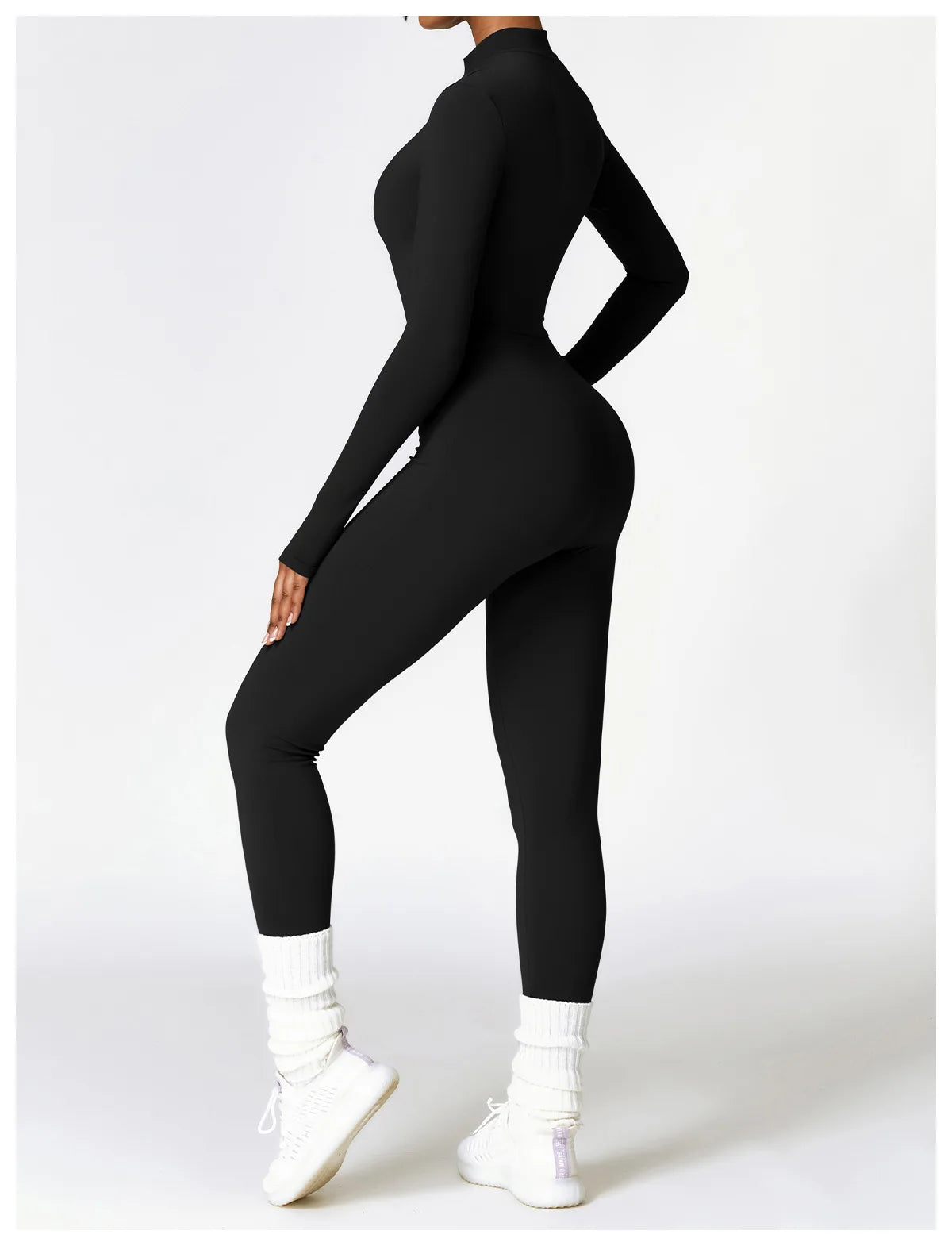 Zip-Up Long Sleeve Yoga Romper One-Piece Fitness Jumpsuit