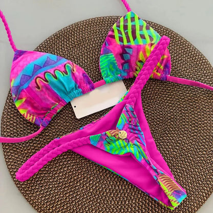 Women's Bikini Split Print Swimwear Fashion G-string Beach