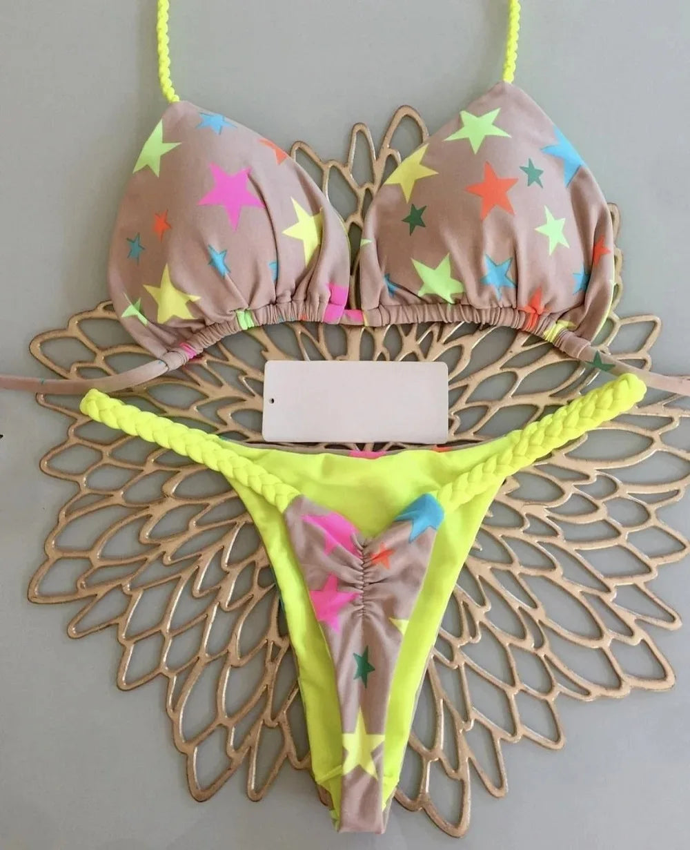 Women's Bikini Split Print Swimwear Fashion G-string Beach