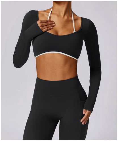 2-Piece Backless Gym Set – Quick-Dry Leggings & Fitness Top