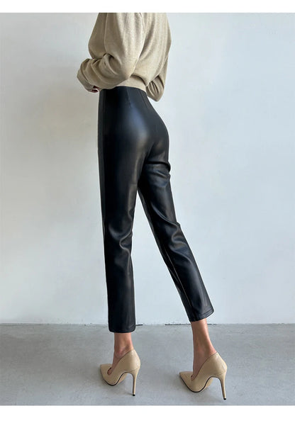 High Waist PU Leather Pencil Pants