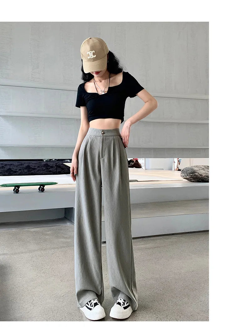 Wrinkle-Texture Wide Leg Trousers