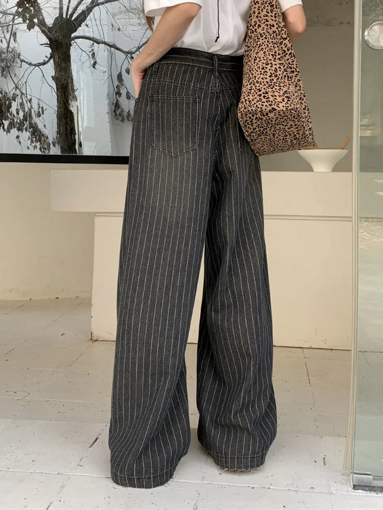 Vintage Striped Wide Leg Baggy Jeans