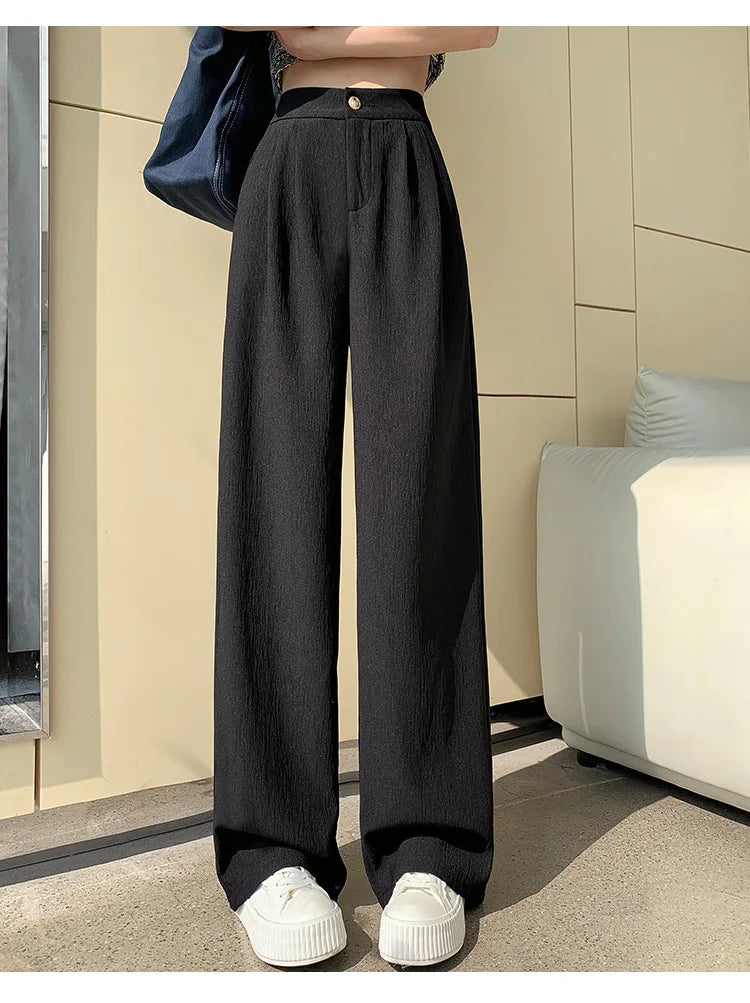 Wrinkle-Texture Wide Leg Trousers