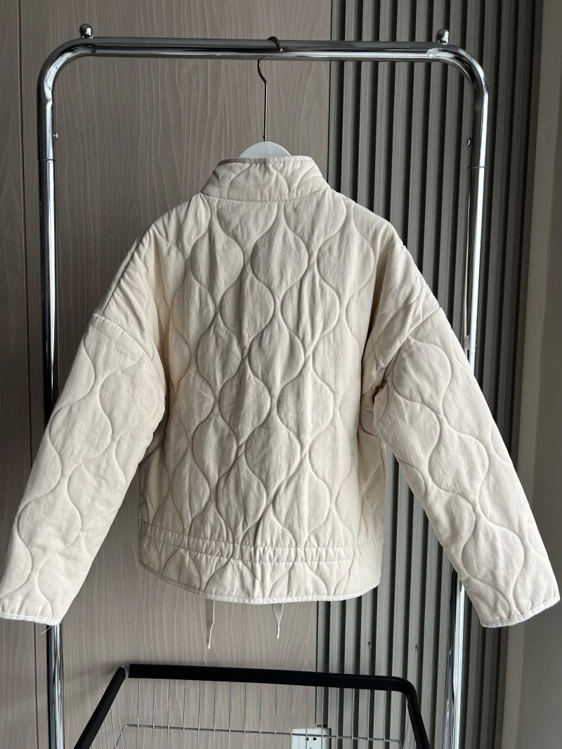 Vintage Quilted Cotton Jacket – High Collar & Large Pocket Design