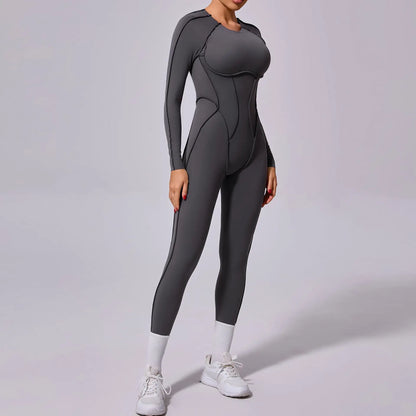 Long-Sleeve One-Piece Yoga Jumpsuit – Quick-Dry Gym & Fitness Wear