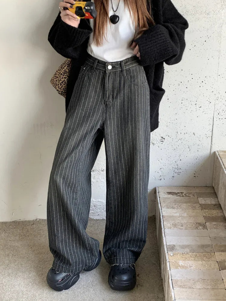 Vintage Striped Wide Leg Baggy Jeans