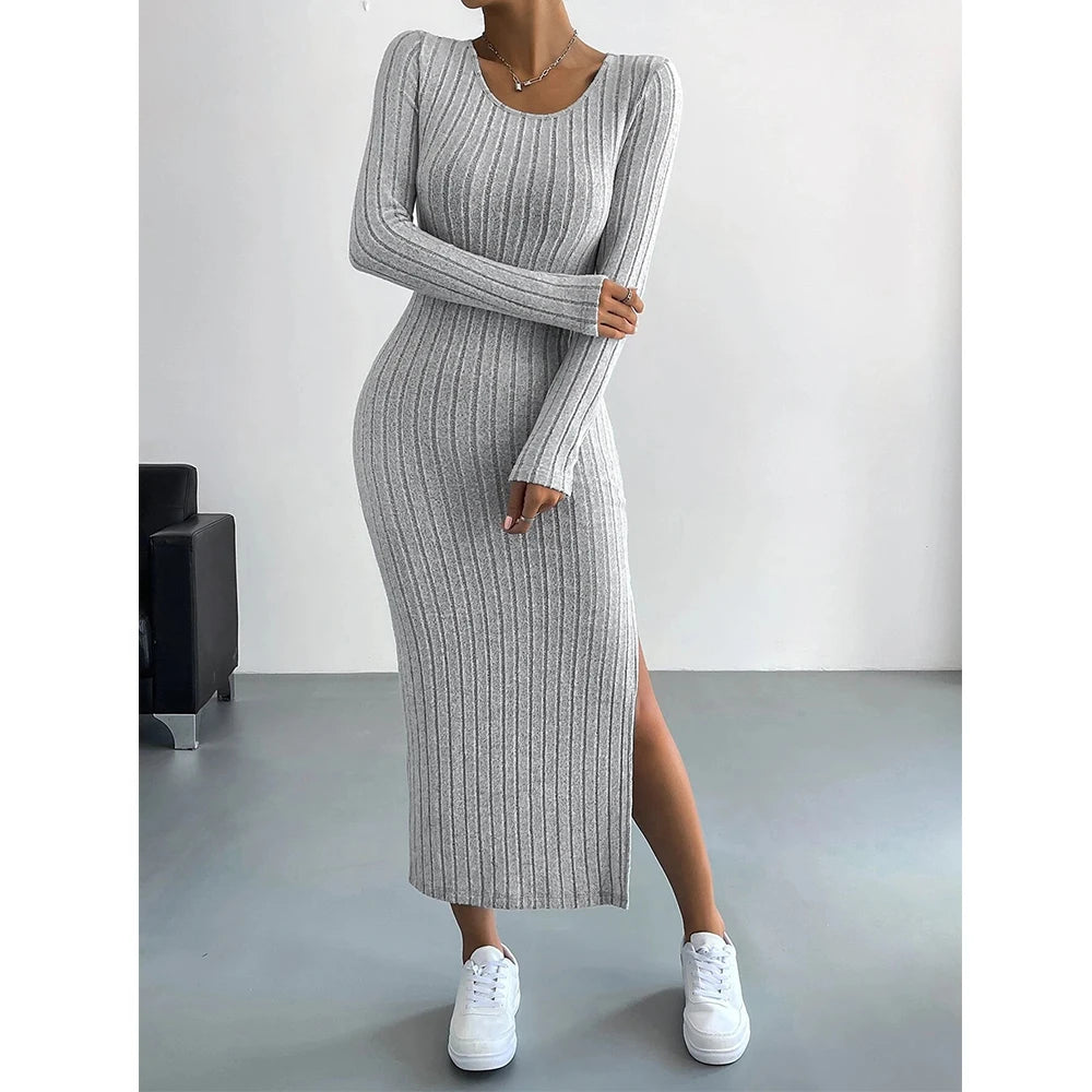 Knitted Stripe Casual Long Dress