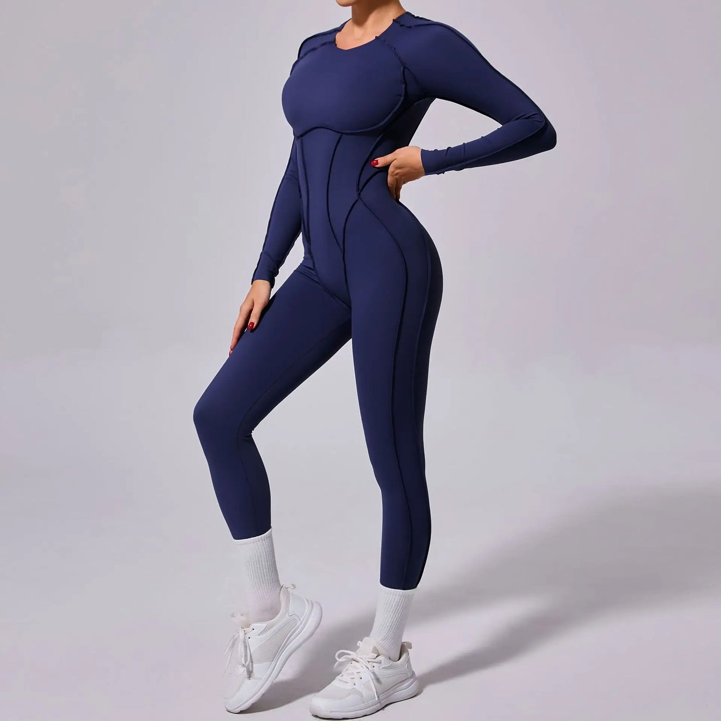 Long-Sleeve One-Piece Yoga Jumpsuit – Quick-Dry Gym & Fitness Wear