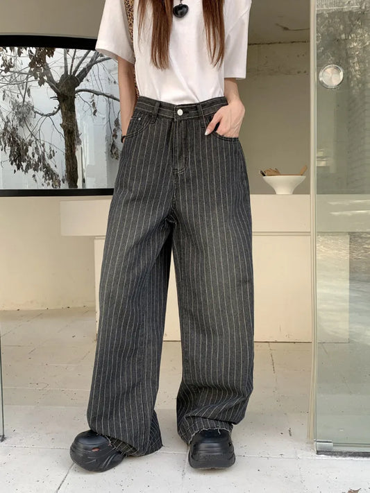 Vintage Striped Wide Leg Baggy Jeans