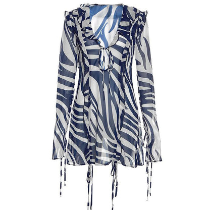 Boho Zebra Print Mini Summer Dress