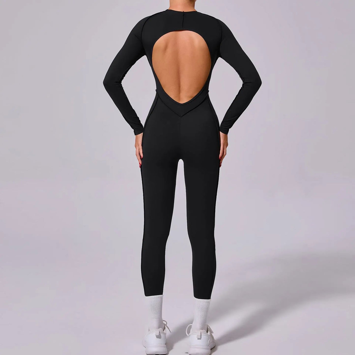 Long-Sleeve One-Piece Yoga Jumpsuit – Quick-Dry Gym & Fitness Wear