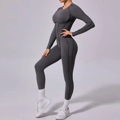 Long-Sleeve One-Piece Yoga Jumpsuit – Quick-Dry Gym & Fitness Wear