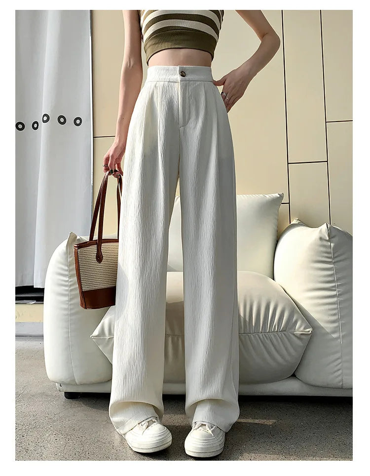 Wrinkle-Texture Wide Leg Trousers