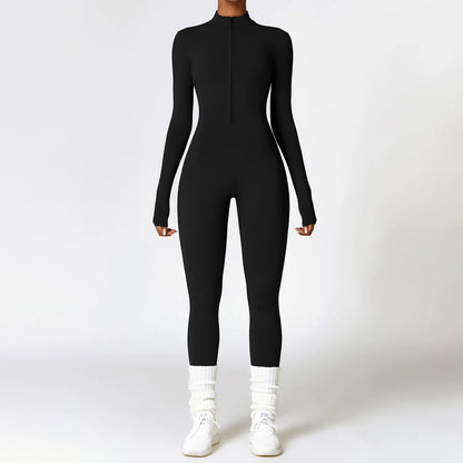 Zip-Up Long Sleeve Yoga Romper One-Piece Fitness Jumpsuit