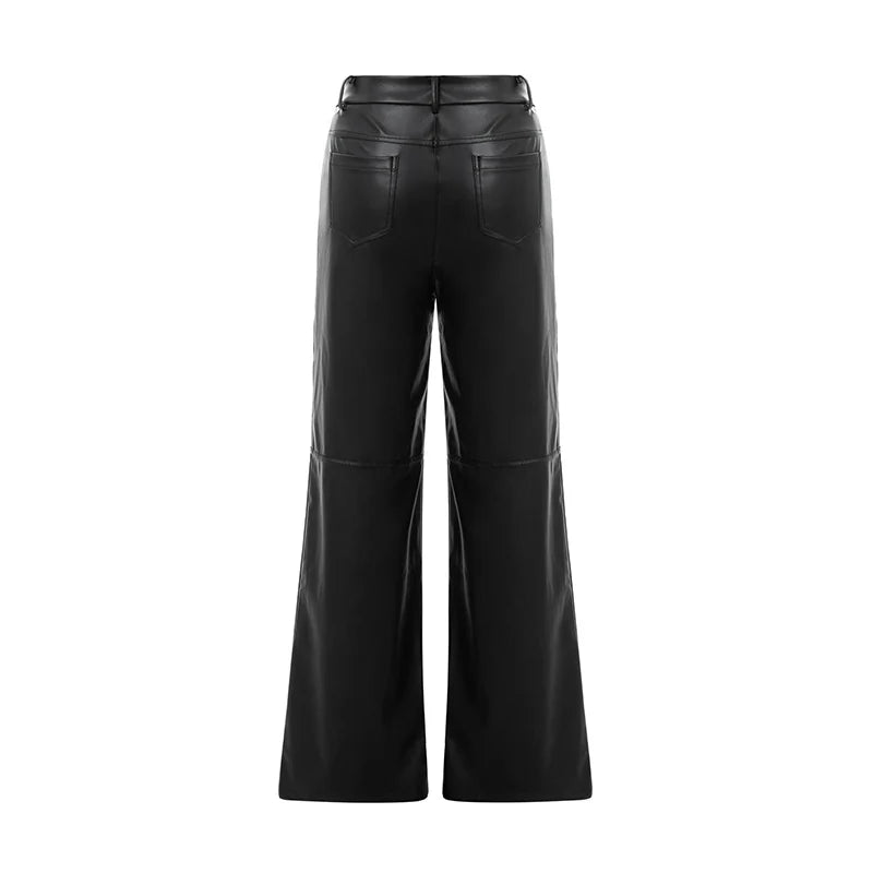 High-Waist Straight Leather Pants